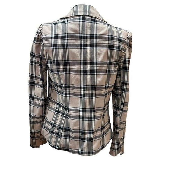 Rachel Zoe Plaid Blazer Boho Preppy Boxy Tan Black Cropped 1 Button Lined Small - Picture 7 of 9